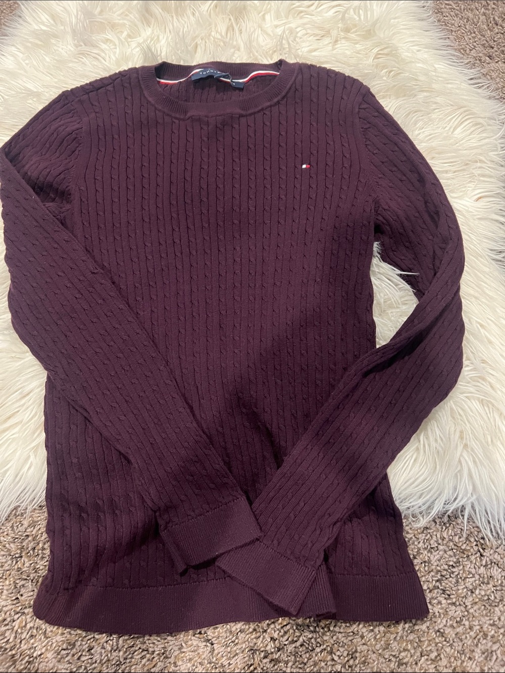 Tommy Hilfiger Maroon Cable Crewneck Sweater